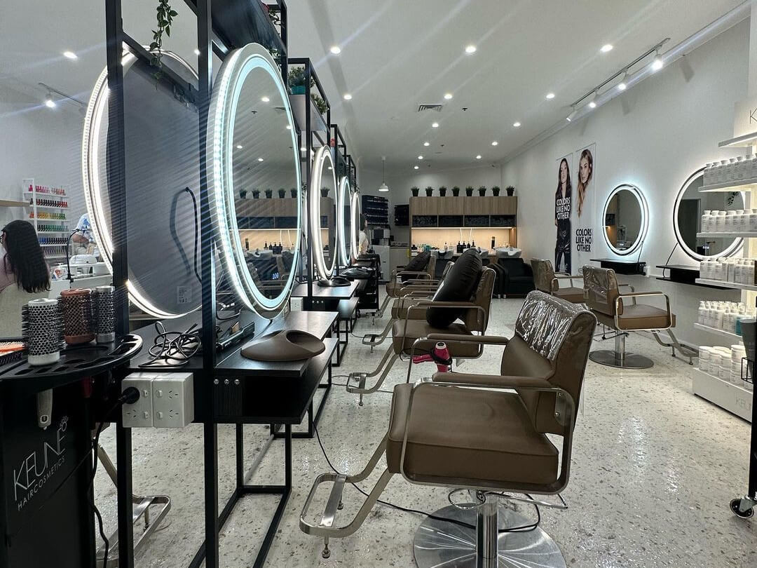 Close up of clever invisible wiring for hair salon in Sydney CBD