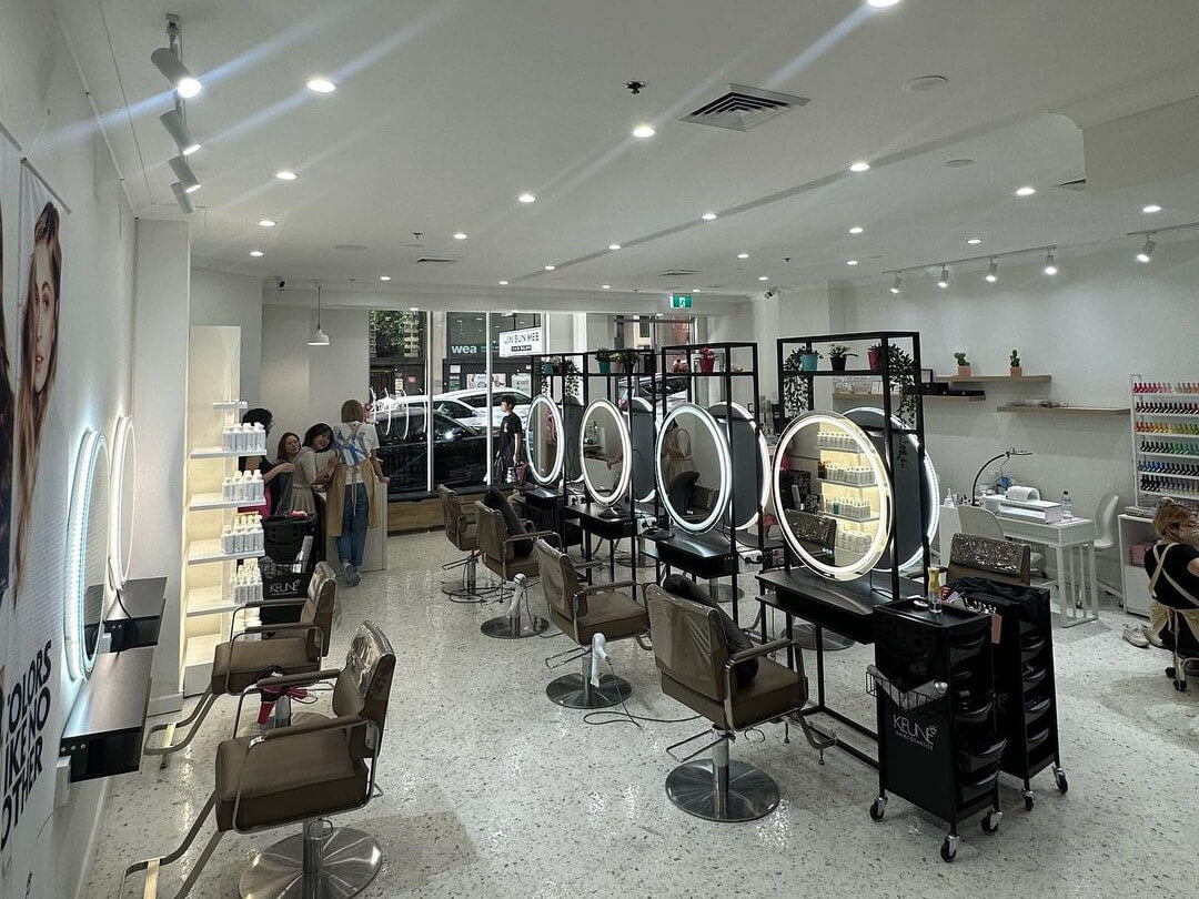 Clever invisible wiring for hair salon in Sydney CBD